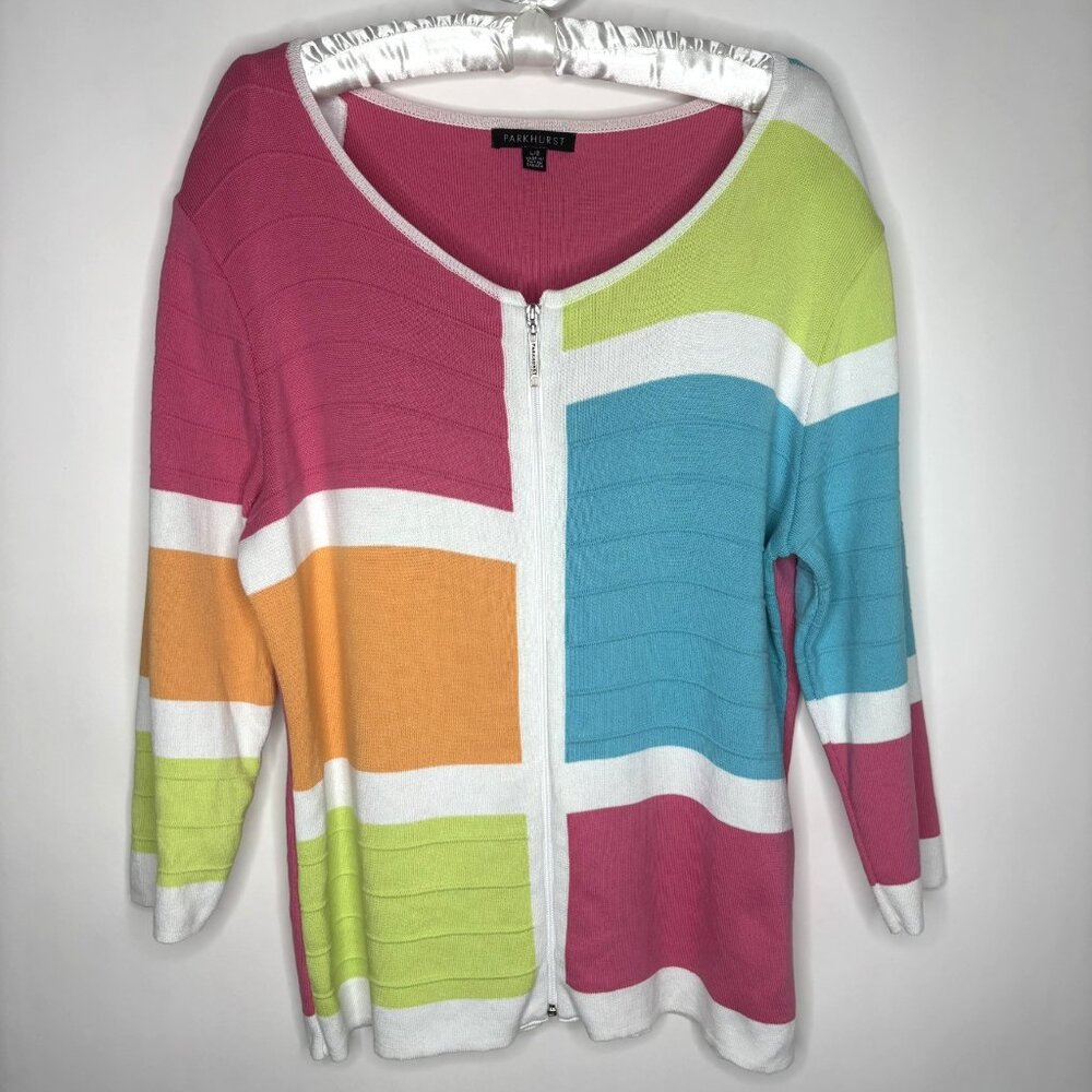 Cotton Country Parkhurst Textured Long Sleeve Zipper Cardigan Sweater Women L